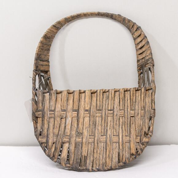Primitive Rustic Grey Wash Wicker Oval Hanging WALL BASKET Country Cottage Decor - Picture 3 of 4